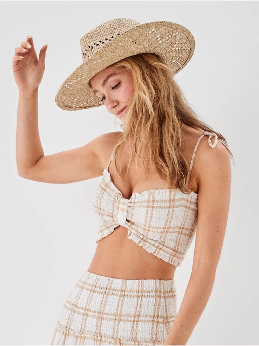 American Eagle Outfitters Plaid Smocked Festival Crop Tank Top Large NWT